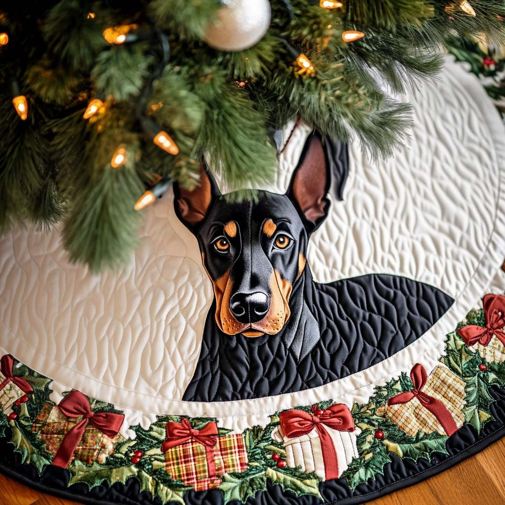 Doberman Festive Christmas Tree Skirt - Made to Order TREEK101