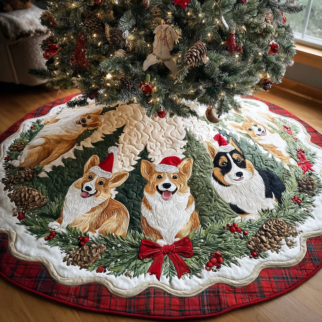 Christmas Corgi Joy Christmas Tree Skirt - Made to Order TREEK101