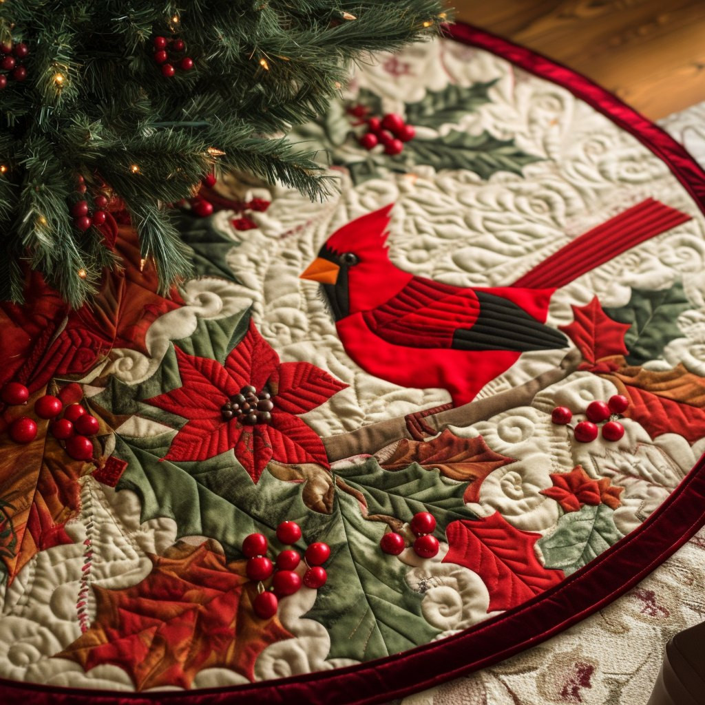 Christmas Cardinal Elegance Christmas Tree Skirt - Made to Order TREEK101