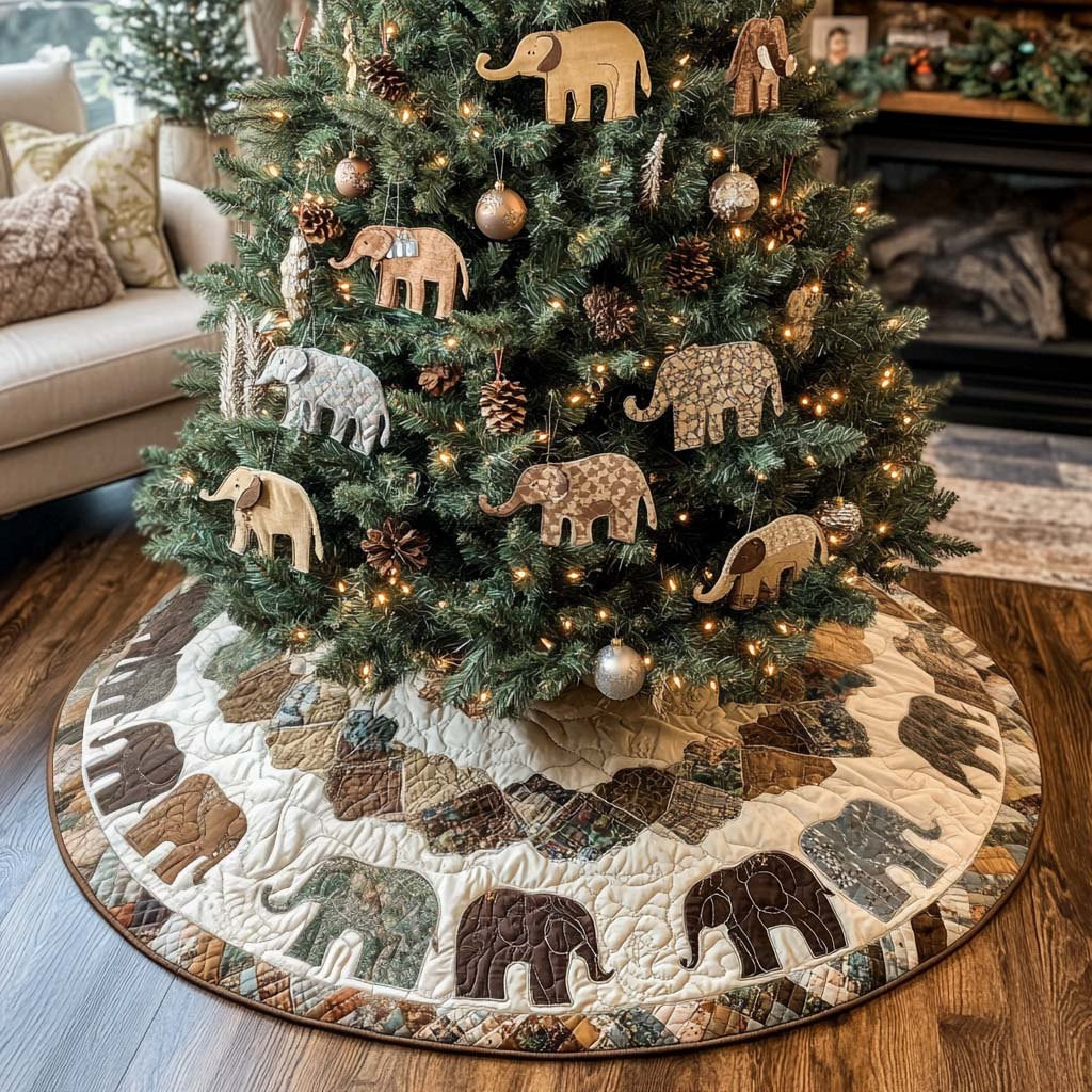 Earthy Elephants Christmas Tree Skirt - Made to Order TREEK101