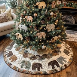 Earthy Elephants Christmas Tree Skirt - Made to Order TREEK101