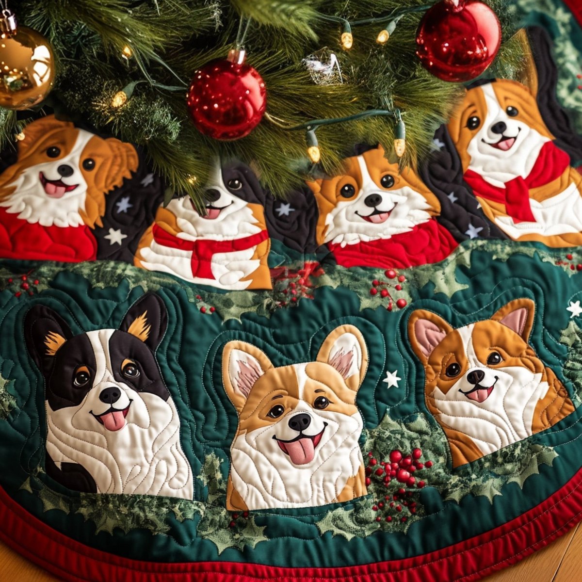 Corgi Yuletide Charm Christmas Tree Skirt - Made to Order TREEK101