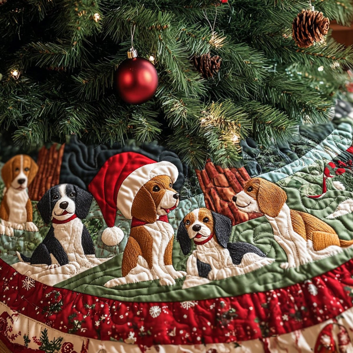 Beagle Jingle Paws Christmas Tree Skirt - Made to Order TREEK101
