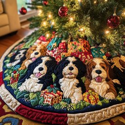 Bernedoodle Snowy Delight Christmas Tree Skirt - Made to Order TREEK101