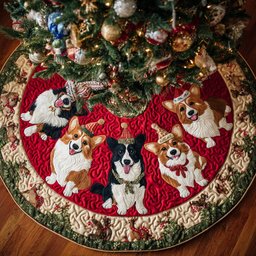 Corgi Holiday Circle Christmas Tree Skirt - Made to Order TREEK101