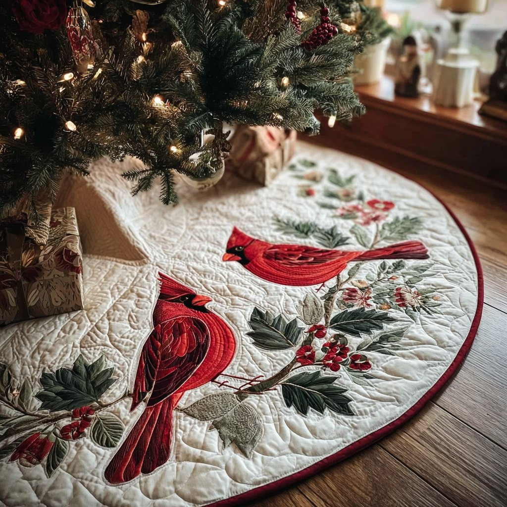 Cardinal Charm Christmas Tree Skirt - Made to Order TREEK101