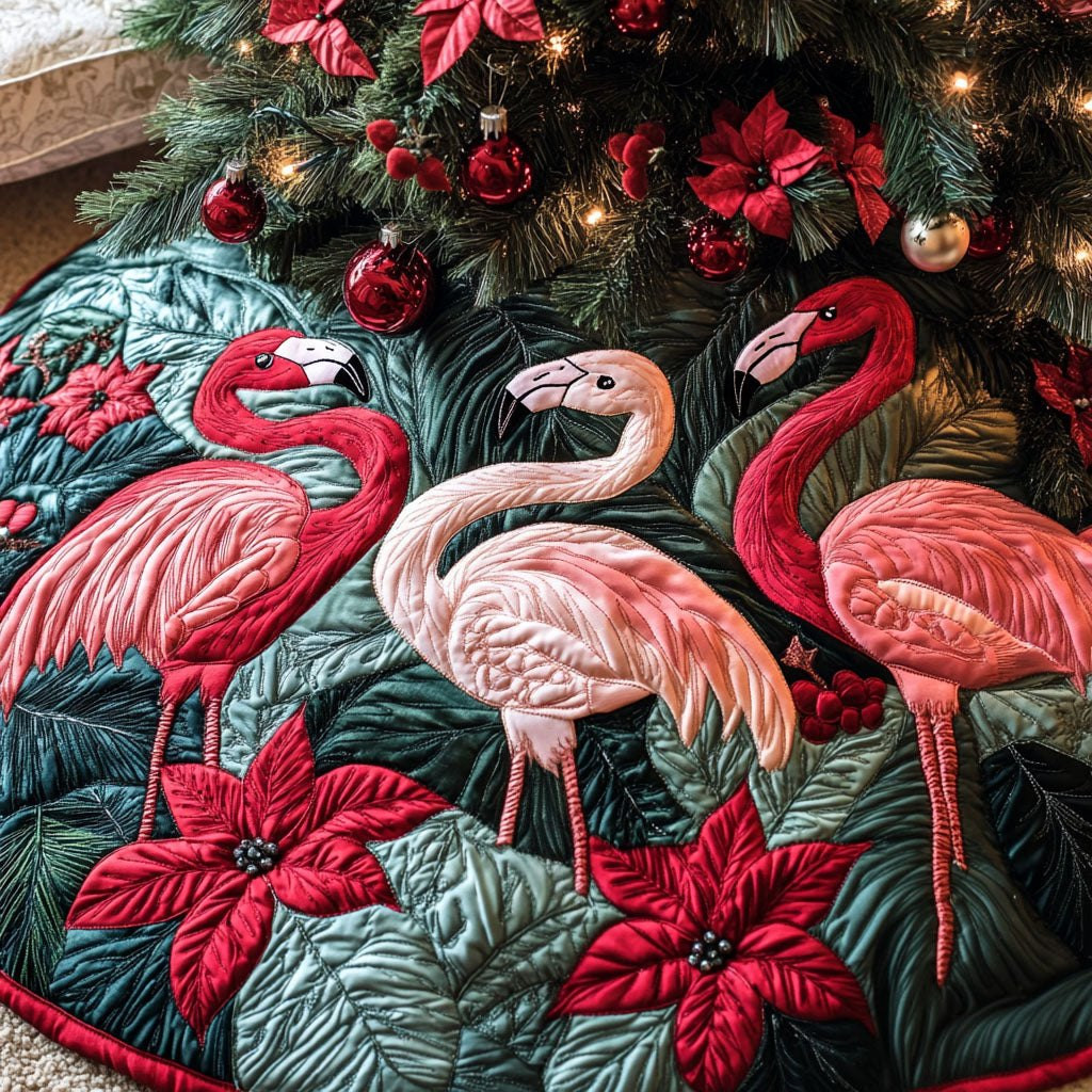 Festive Flamingos Christmas Tree Skirt - Made to Order TREEK101