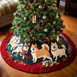 Festive Akita Joy Christmas Tree Skirt - Made to Order TREEK101