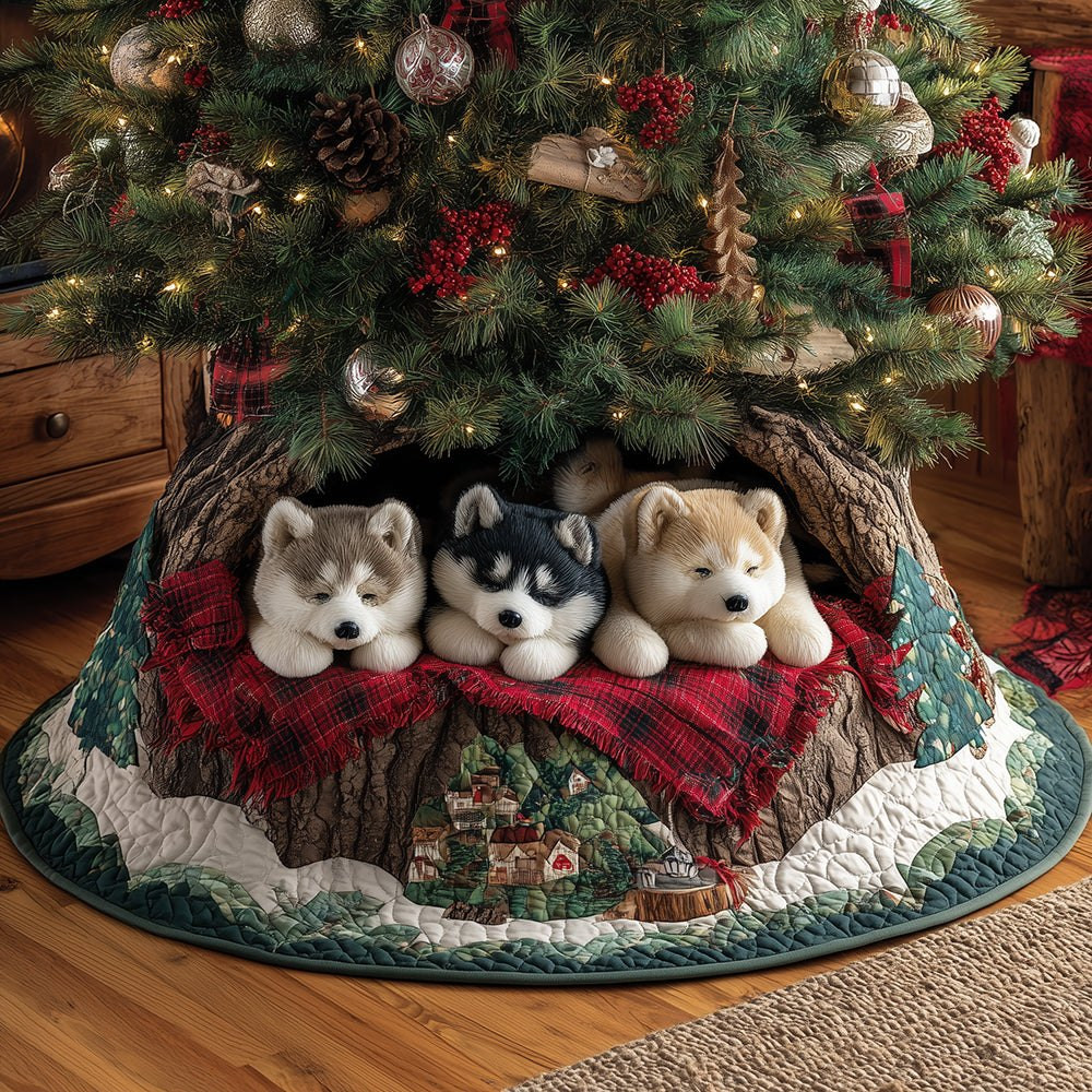 Cozy Husky Nights Christmas Tree Skirt - Made to Order TREEK101