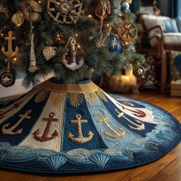 Anchor and Tinsel Christmas Tree Skirt - Made to Order TREEK101