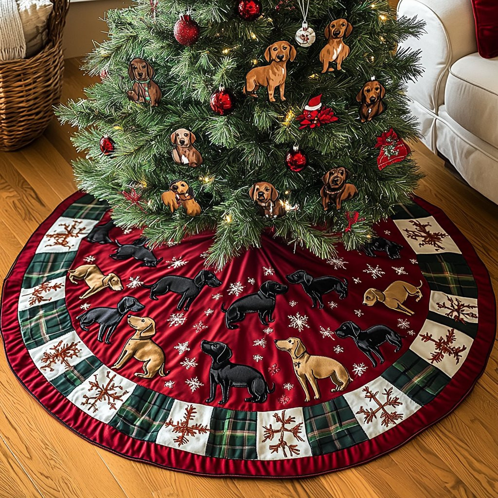 Darling Doxie Delight Christmas Tree Skirt - Made to Order TREEK101