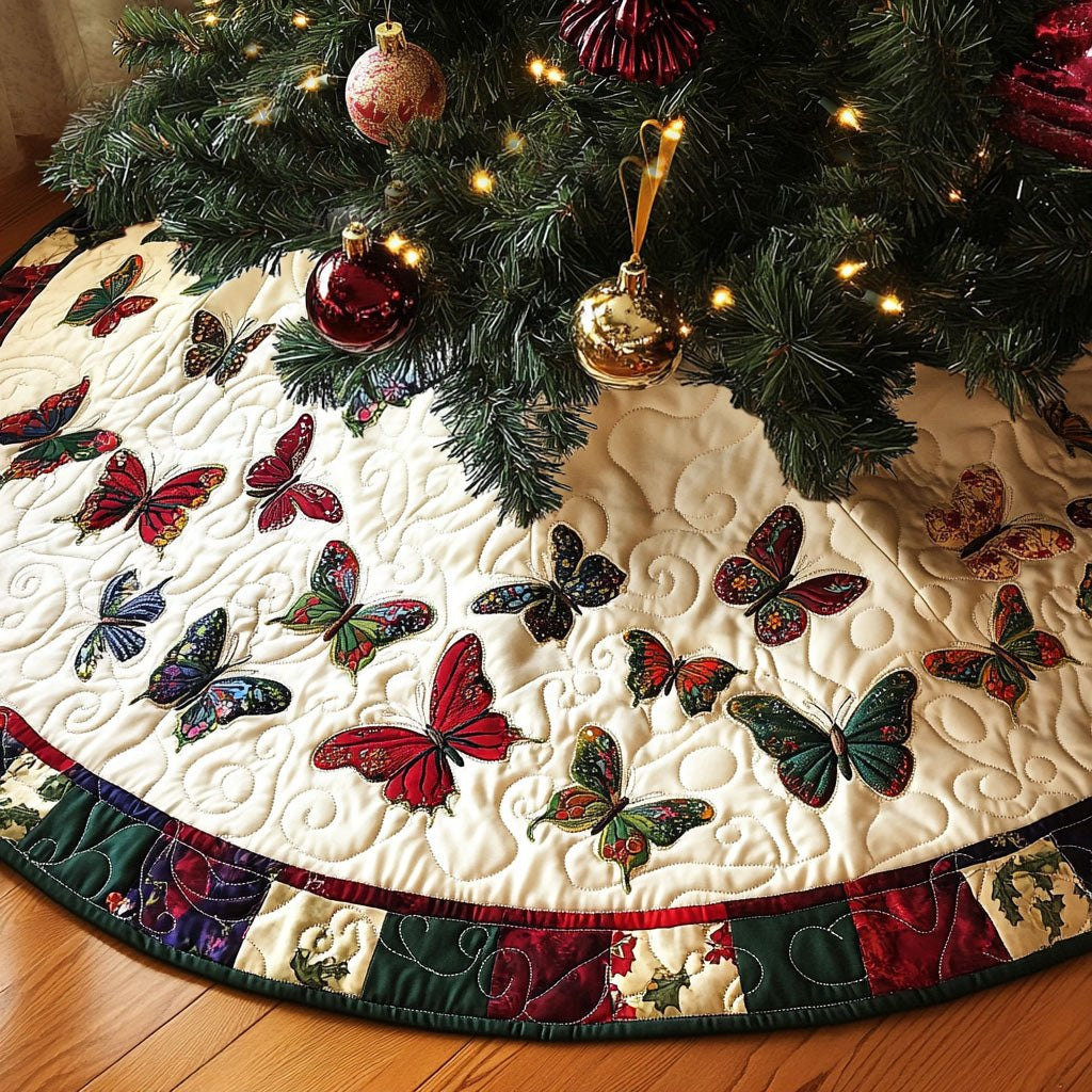 Dancing Butterflies Christmas Tree Skirt - Made to Order TREEK101