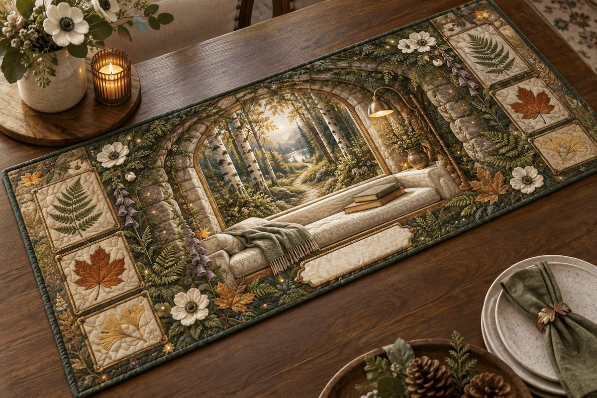 Pressed Woodland Leaves Reading Nook Table Runner TABLE928