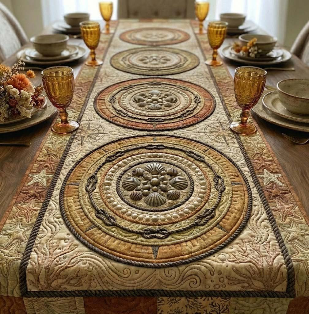 Cream Medallions with Rope Border Table Runner - Made to Order TABLE928