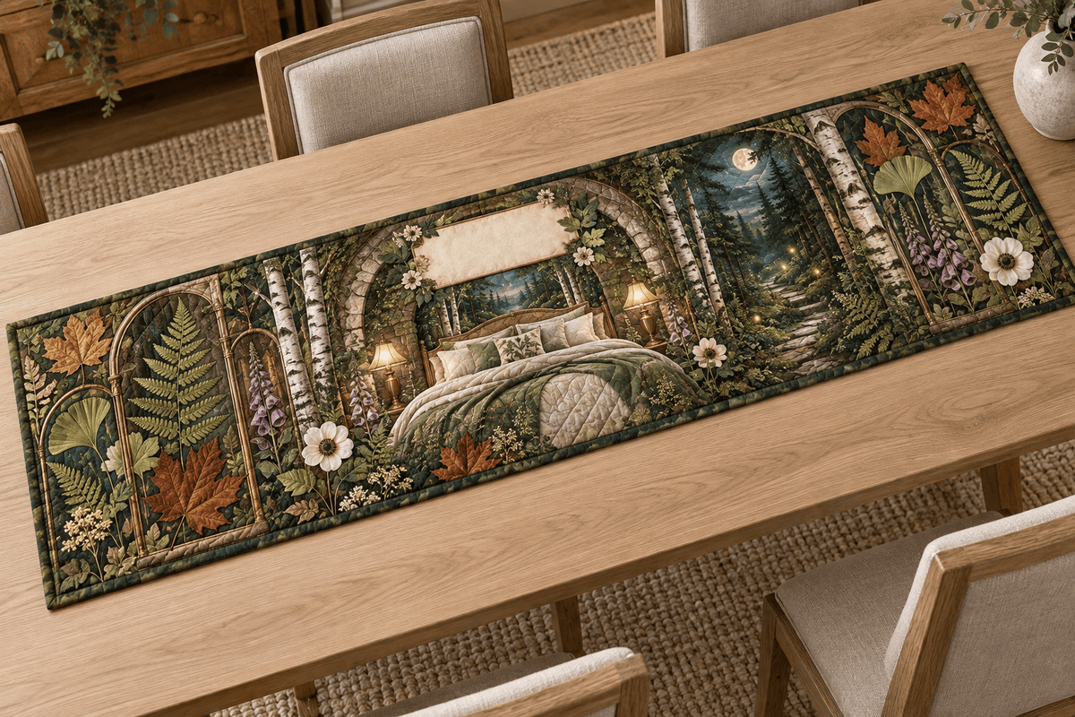 Pressed Woodland Leaves Bedroom Table Runner TABLE928