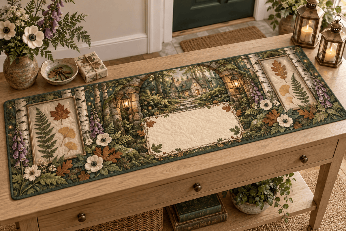Pressed Woodland Leaves Housewarming Table Runner TABLE928