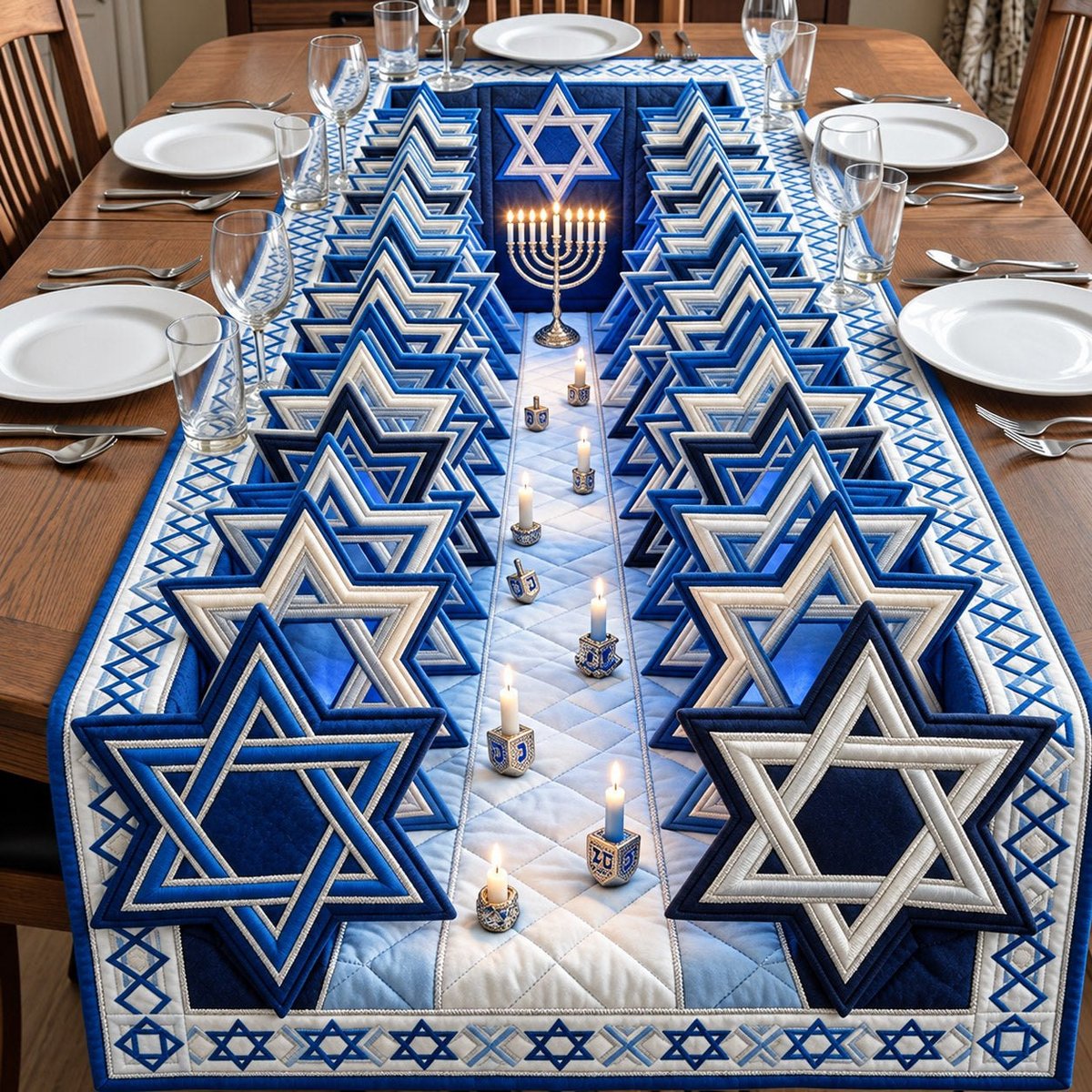 Star Path Hanukkah Menorah Table Runner - Made to Order TABLE928