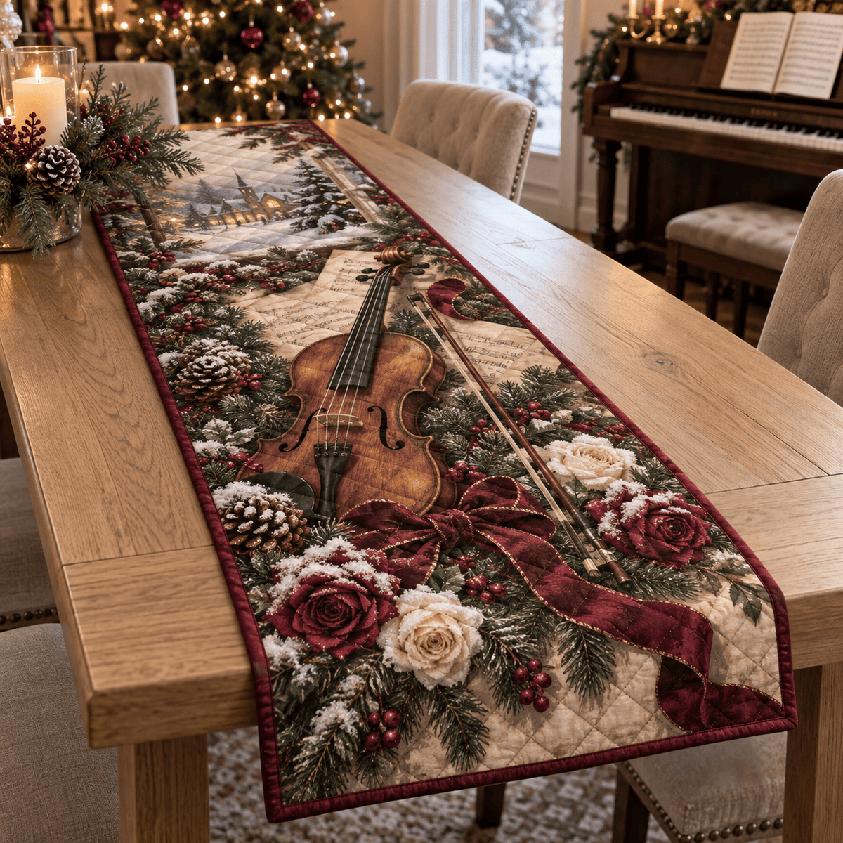 Holiday Violin Christmas Quilted Table Runner TABLE928