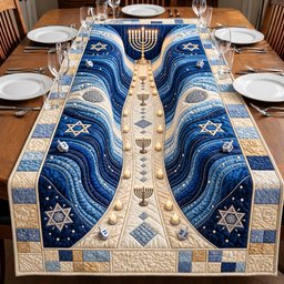 Blue Wave Hanukkah Star Table Runner - Made to Order TABLE928