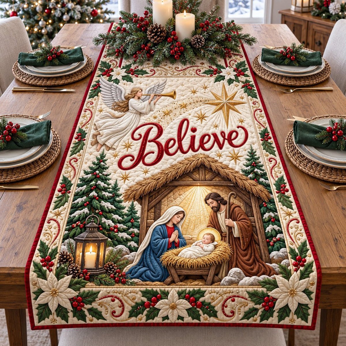 Believe Angel Nativity Table Runner - Made to Order TABLE928