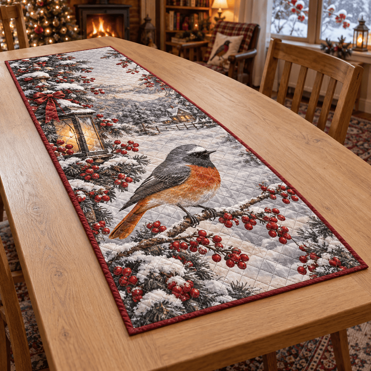 Winter Redstart Christmas Quilted Table Runner TABLE928