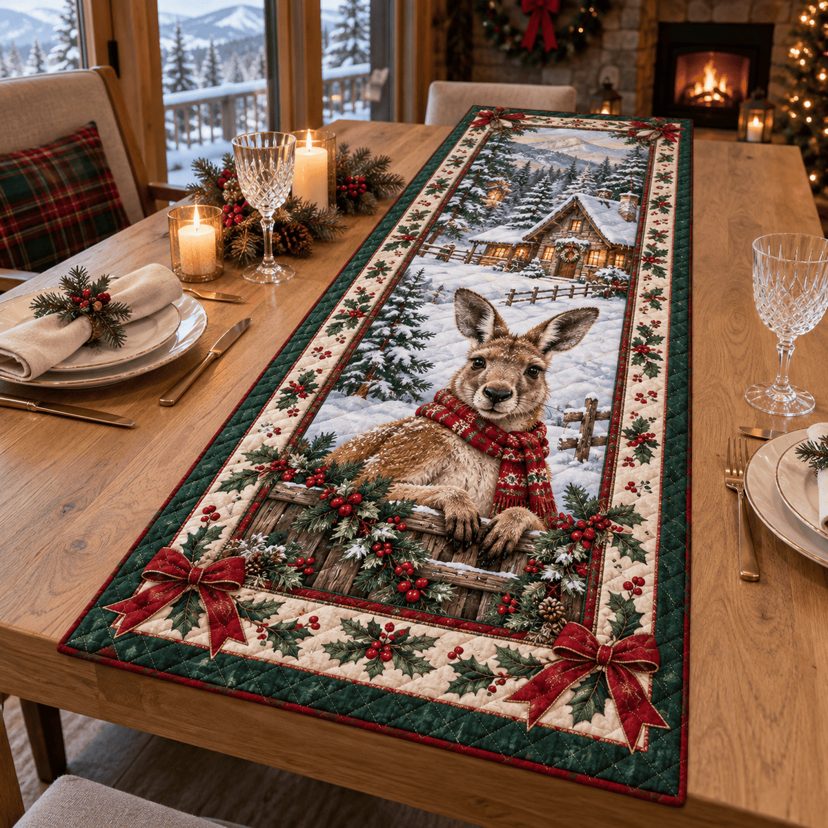 Kangaroo Christmas Quilted Table Runner TABLE928