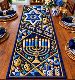 Happy Hanukkah Dreidel Diagonal Table Runner - Made to Order TABLE928