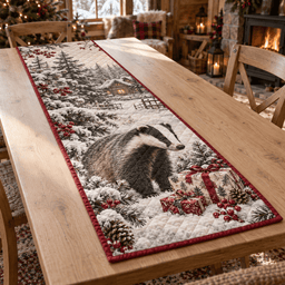 Winter Badger Christmas Quilted Table Runner TABLE928