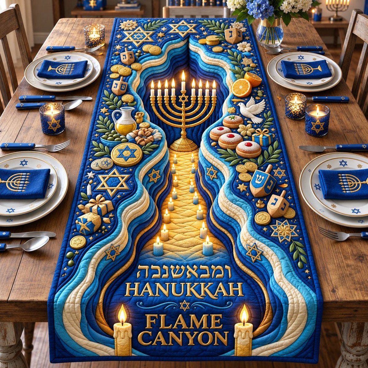 Hanukkah Flame Canyon Table Runner - Made to Order TABLE928