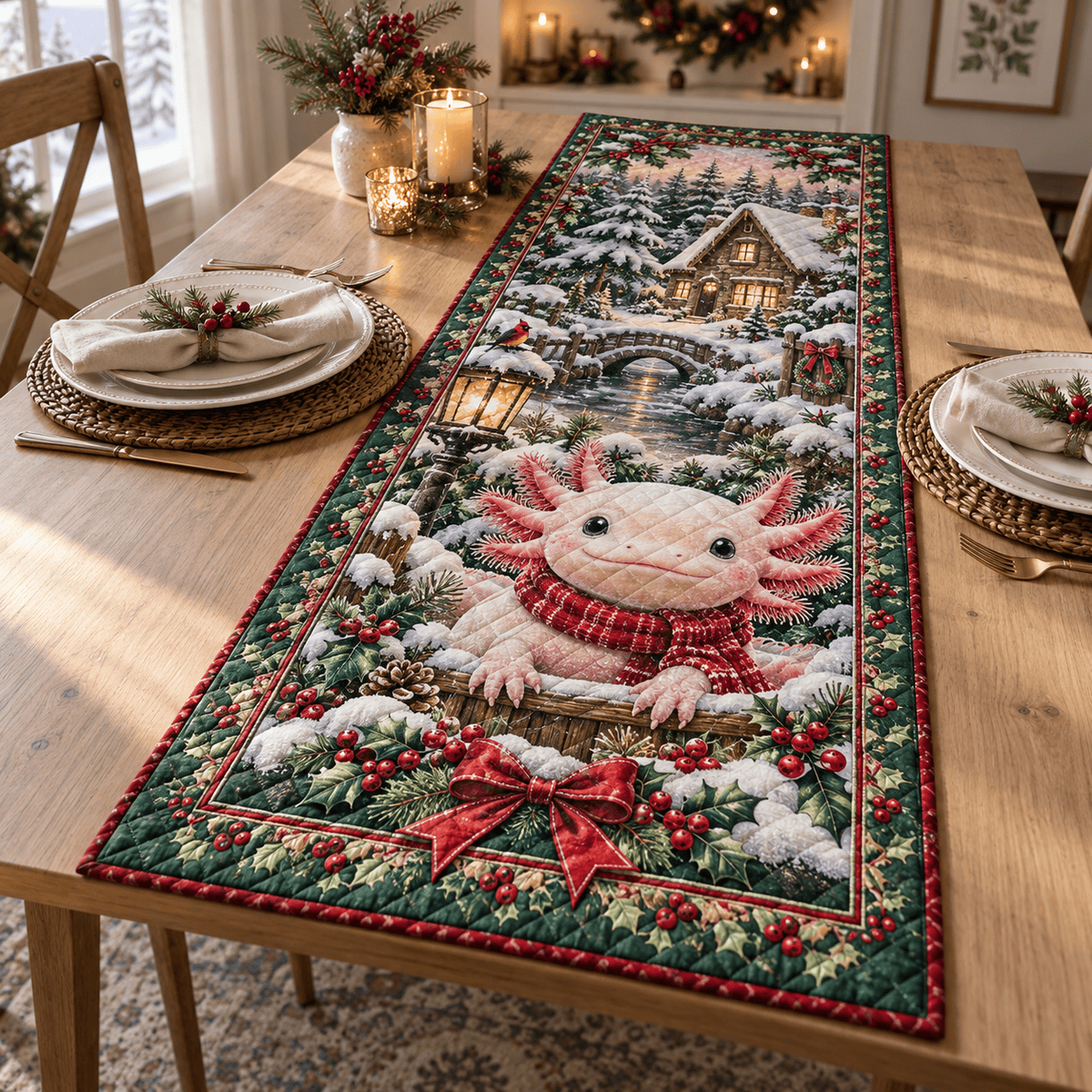 Axolotl Christmas Quilted Table Runner TABLE928