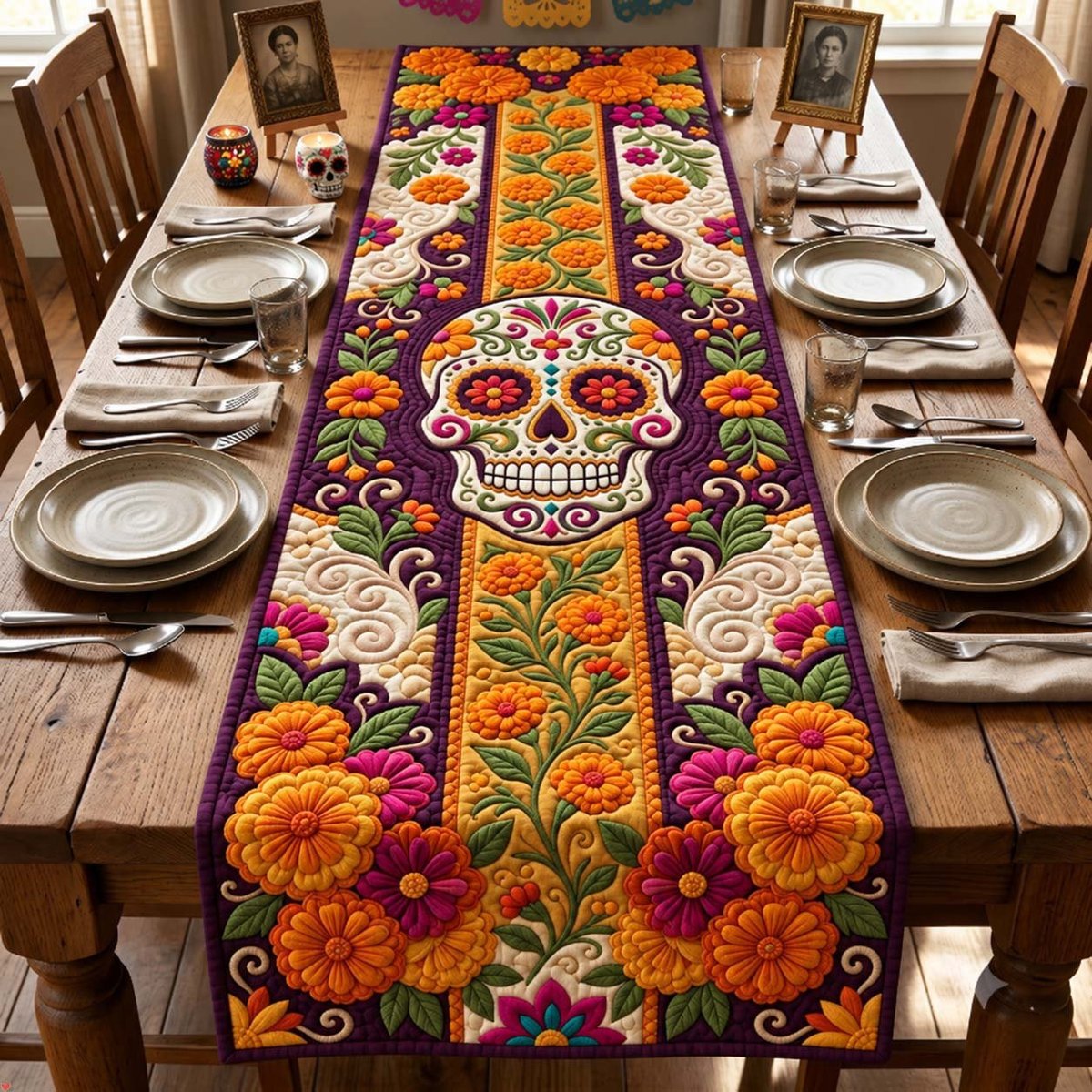 Marigold Sugar Skull Table Runner - Made to Order TABLE928