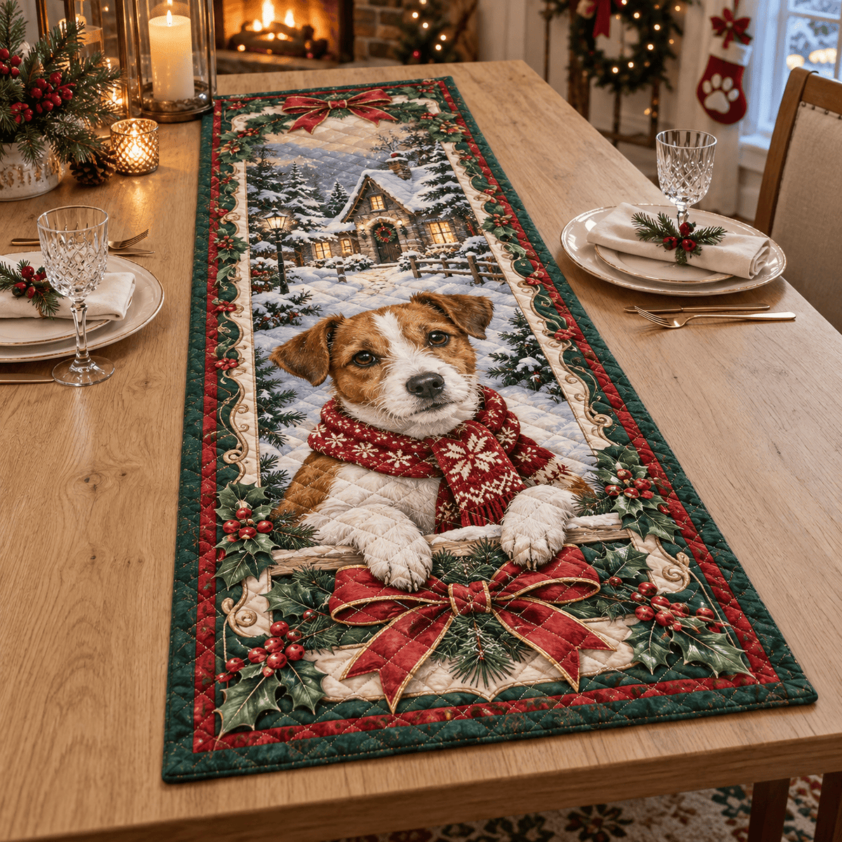 Jack Russell Terrier Christmas Quilted Table Runner TABLE928