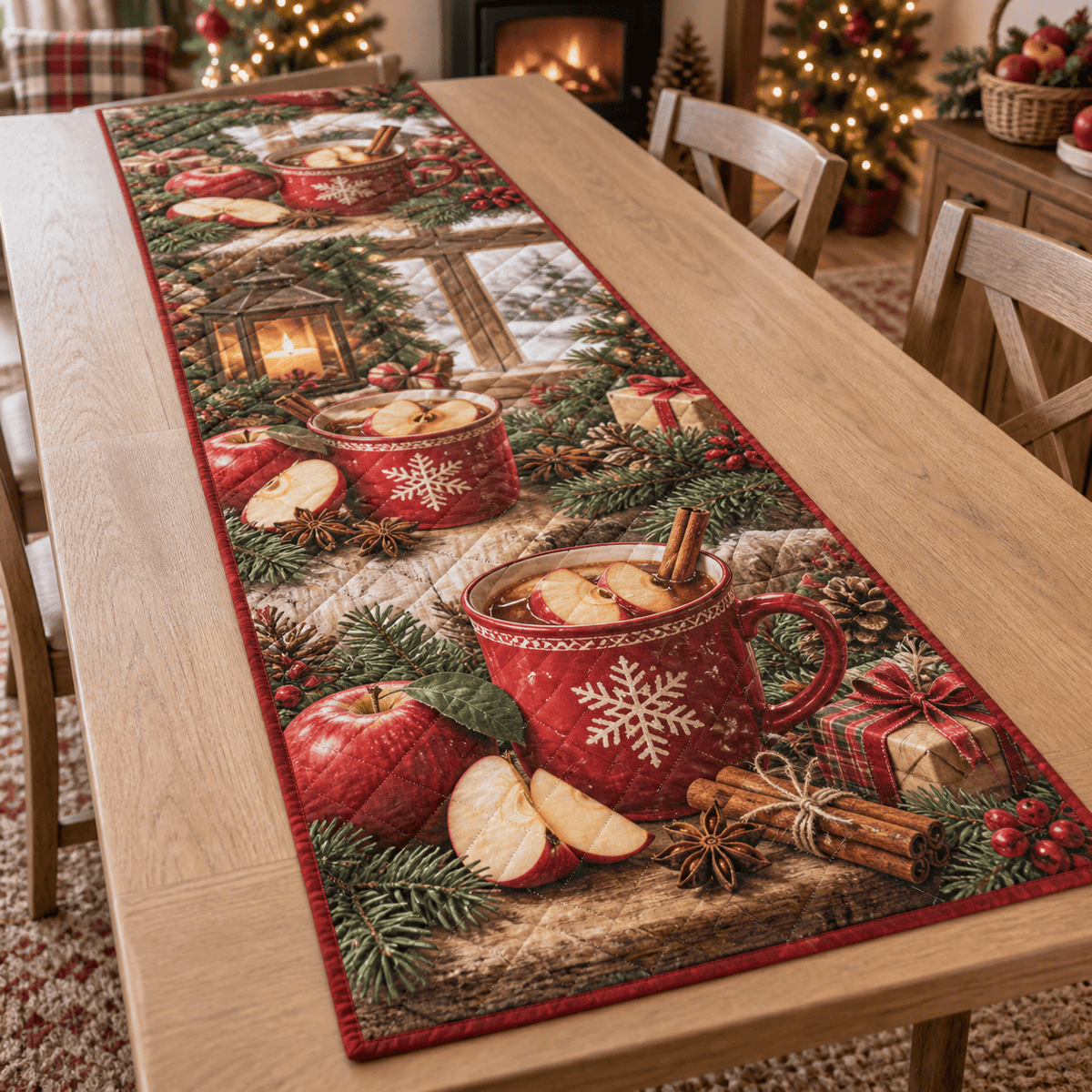 Holiday Apple Cider Christmas Quilted Table Runner TABLE928