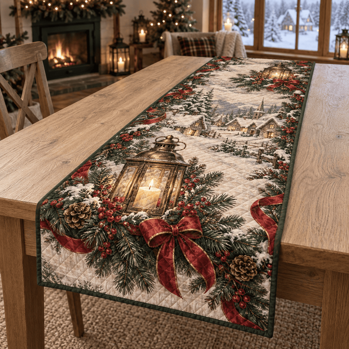Holiday Lantern Christmas Quilted Table Runner TABLE928