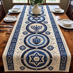 Medallion Hanukkah Blue Table Runner - Made to Order TABLE928
