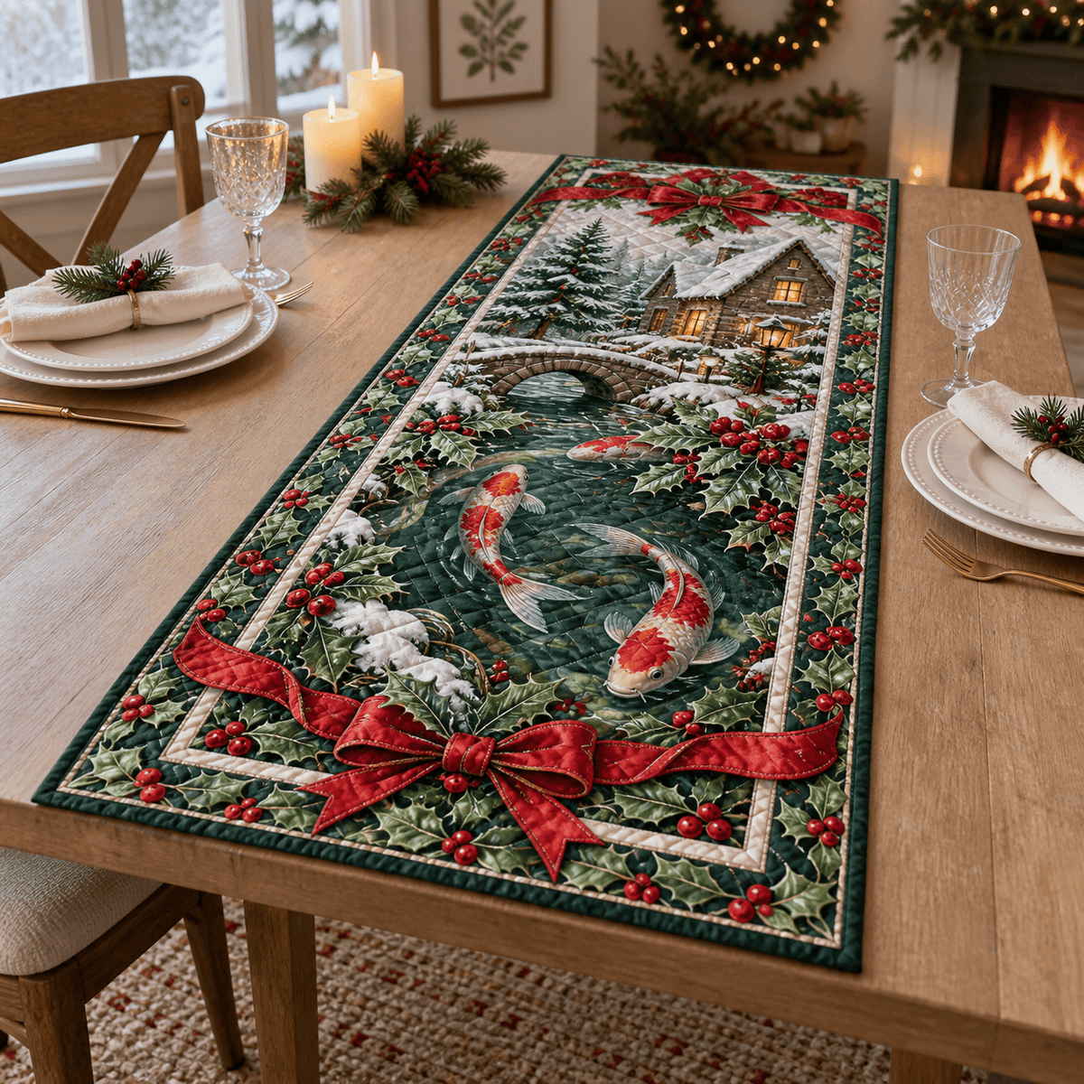 Koi Fish Christmas Quilted Table Runner TABLE928