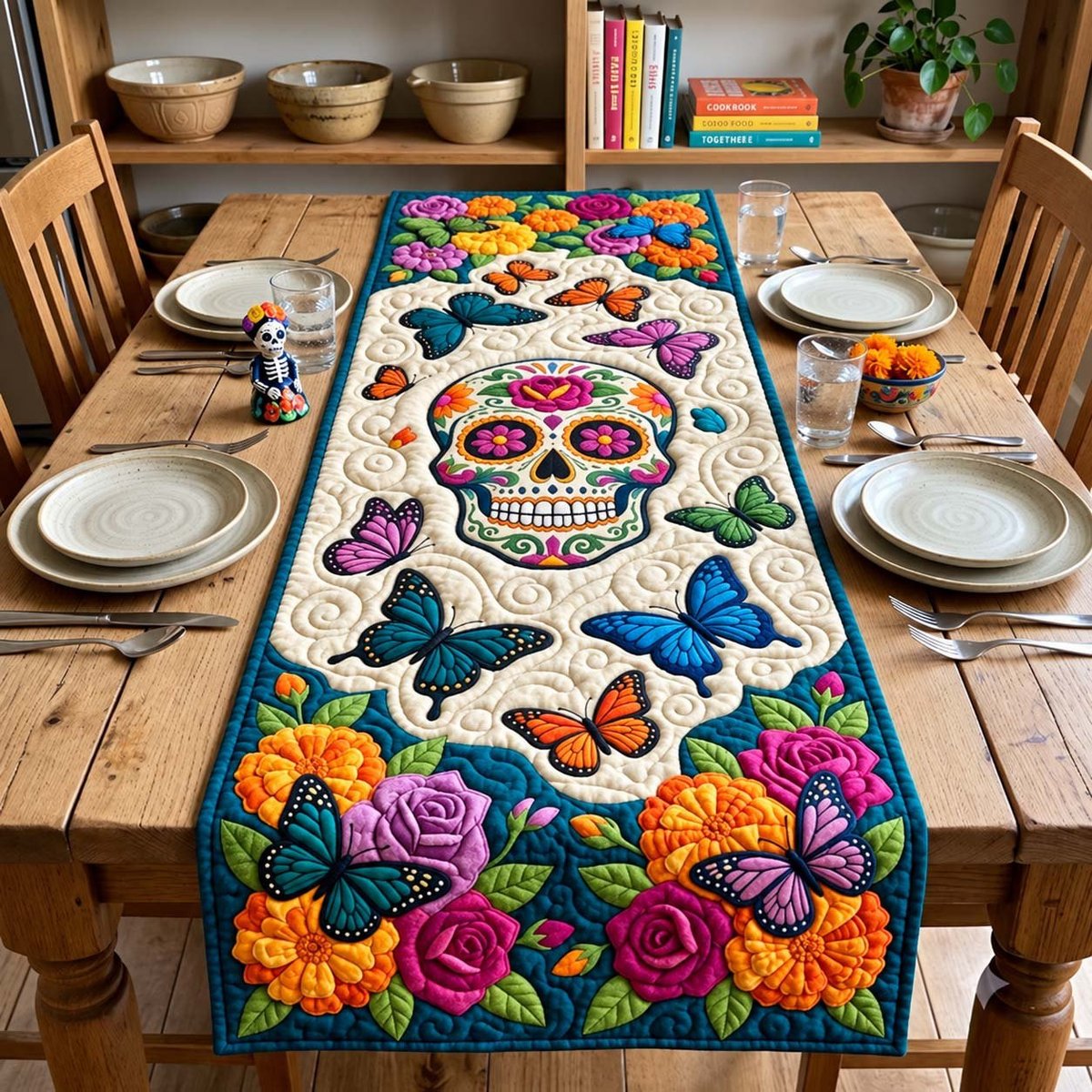 Butterfly Sugar Skull Table Runner - Made to Order TABLE928