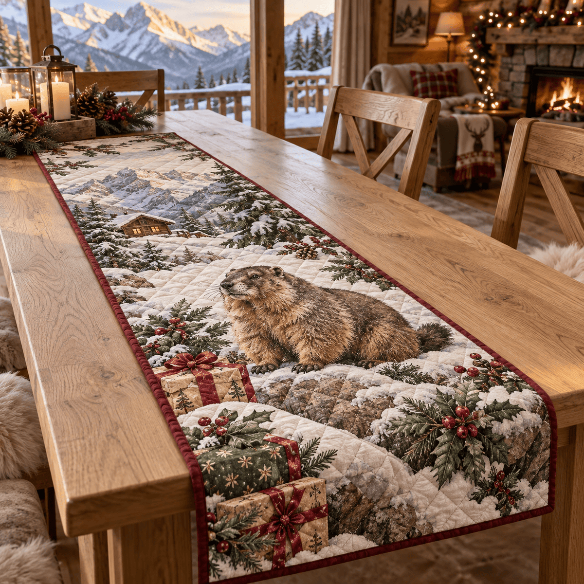 Winter Marmot Christmas Quilted Table Runner TABLE928