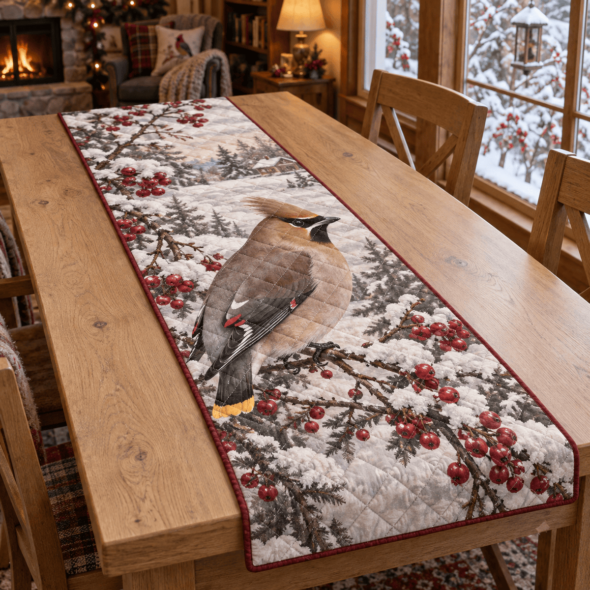 Winter Waxwing Christmas Quilted Table Runner TABLE928