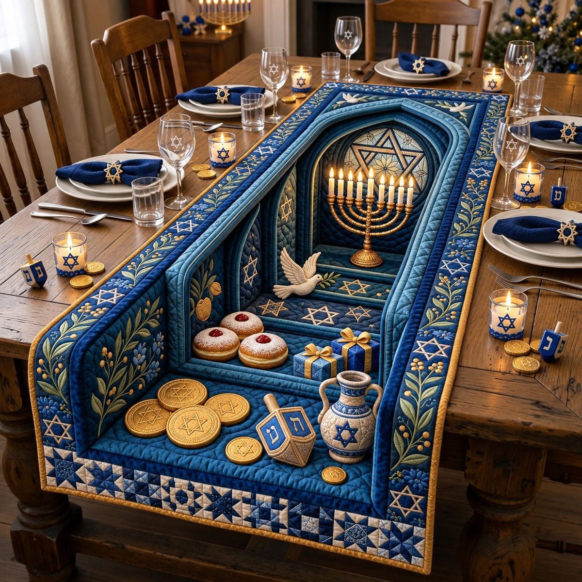 Hanukkah Sacred Glow Table Runner - Made to Order TABLE928