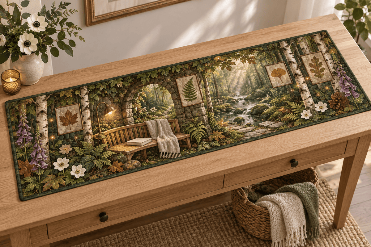 Pressed Woodland Leaves Quiet Corner Table Runner TABLE928