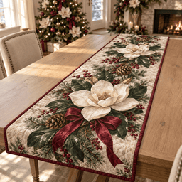 Holiday Magnolia Christmas Quilted Table Runner TABLE928