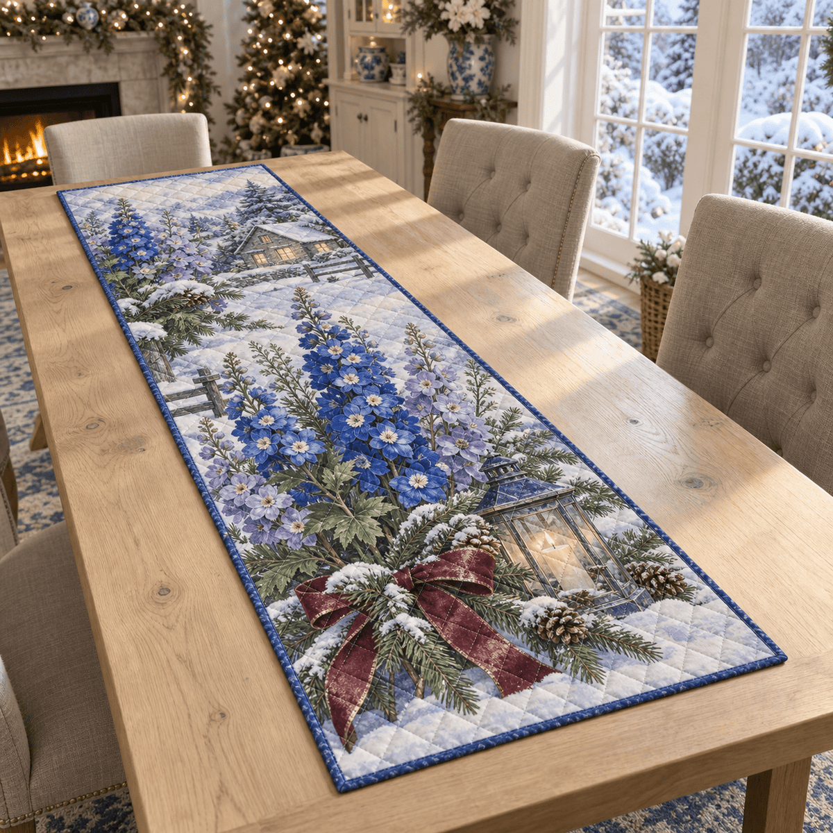 Winter Delphinium Christmas Quilted Table Runner TABLE928