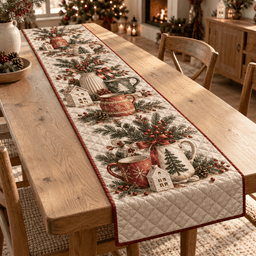 Winter Pottery Christmas Quilted Table Runner TABLE928