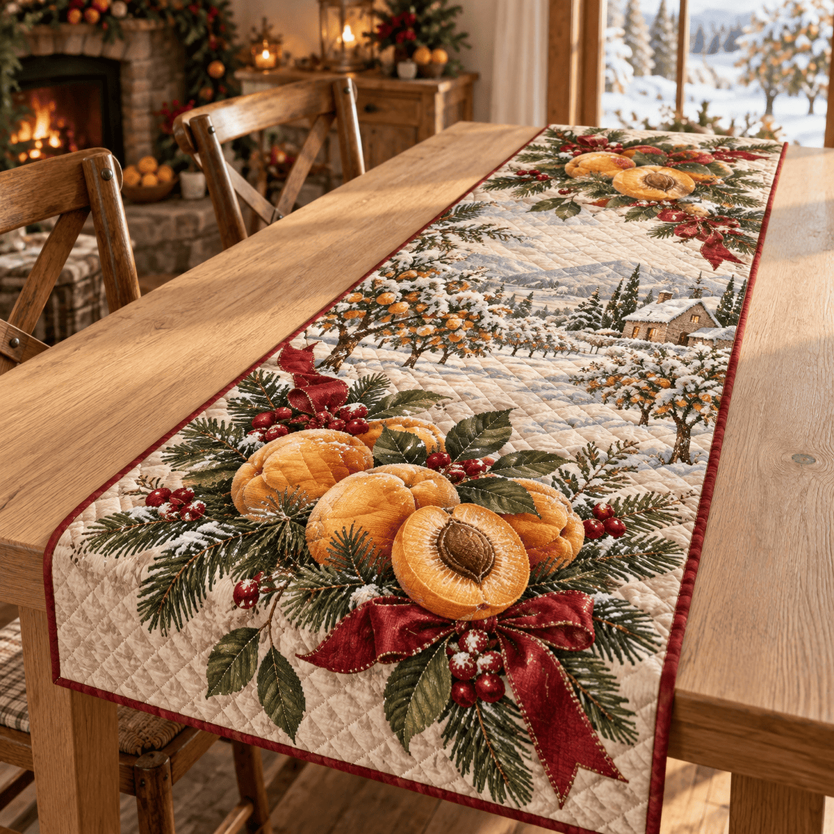 Holiday Apricot Christmas Quilted Table Runner TABLE928