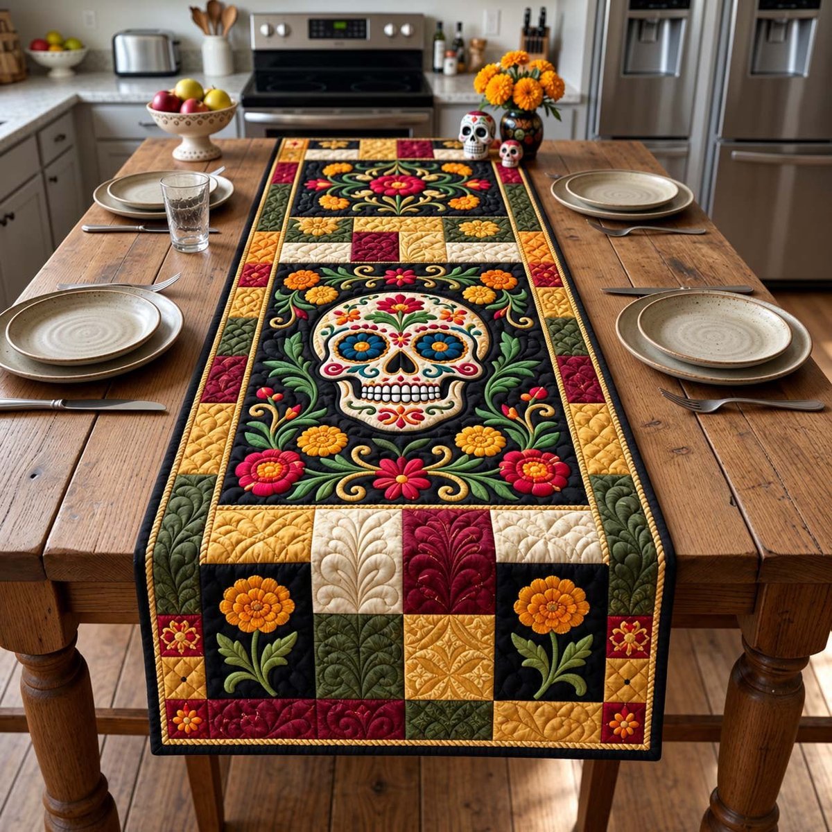 Golden Remembrance Skull Table Runner - Made to Order TABLE928