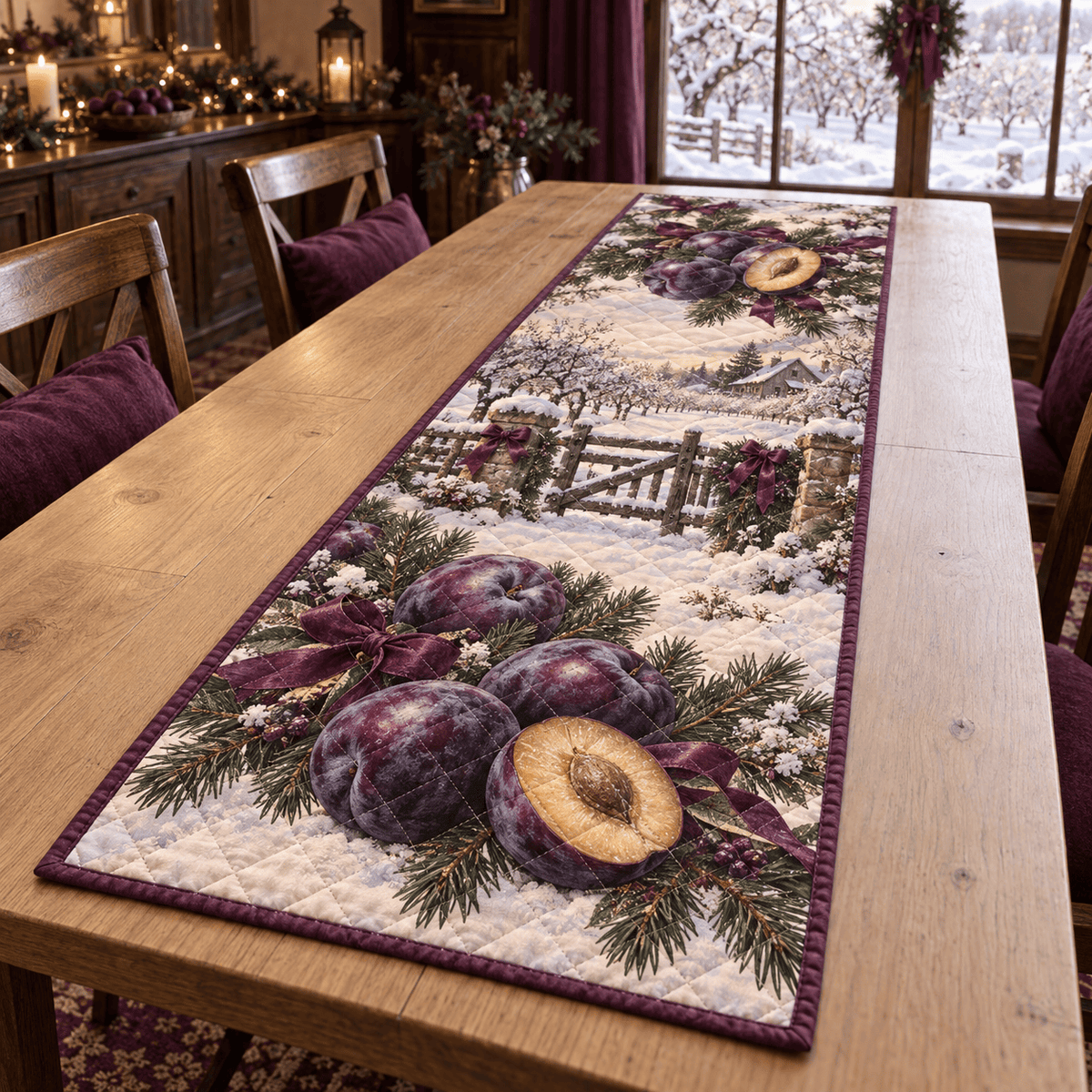 Holiday Plum Christmas Quilted Table Runner TABLE928