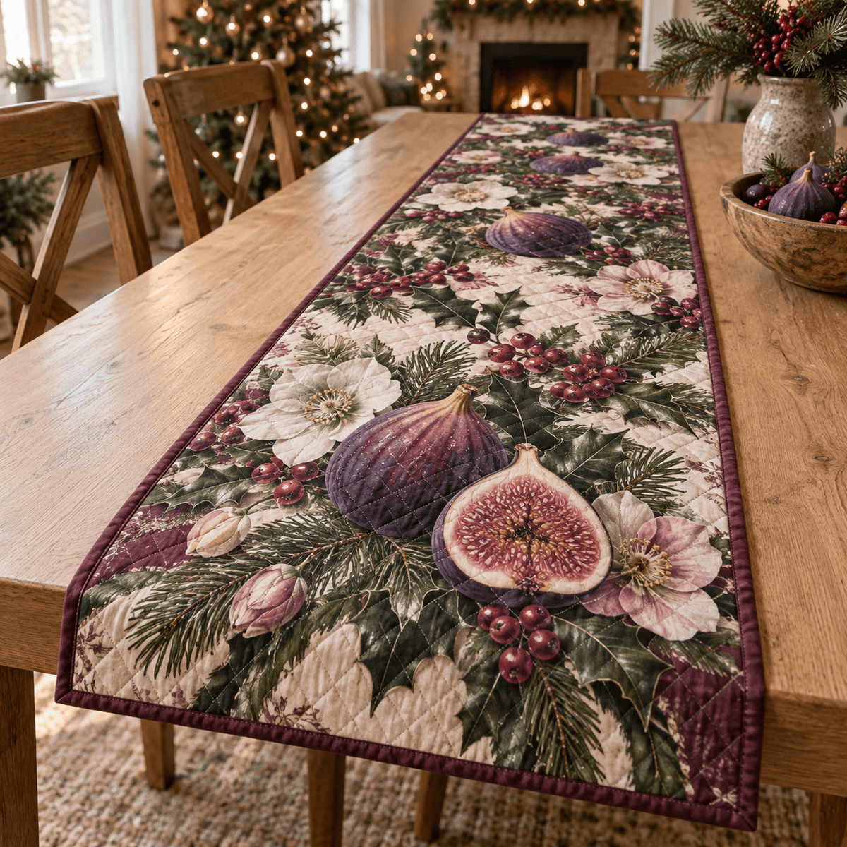 Holiday Fig Christmas Quilted Table Runner TABLE928
