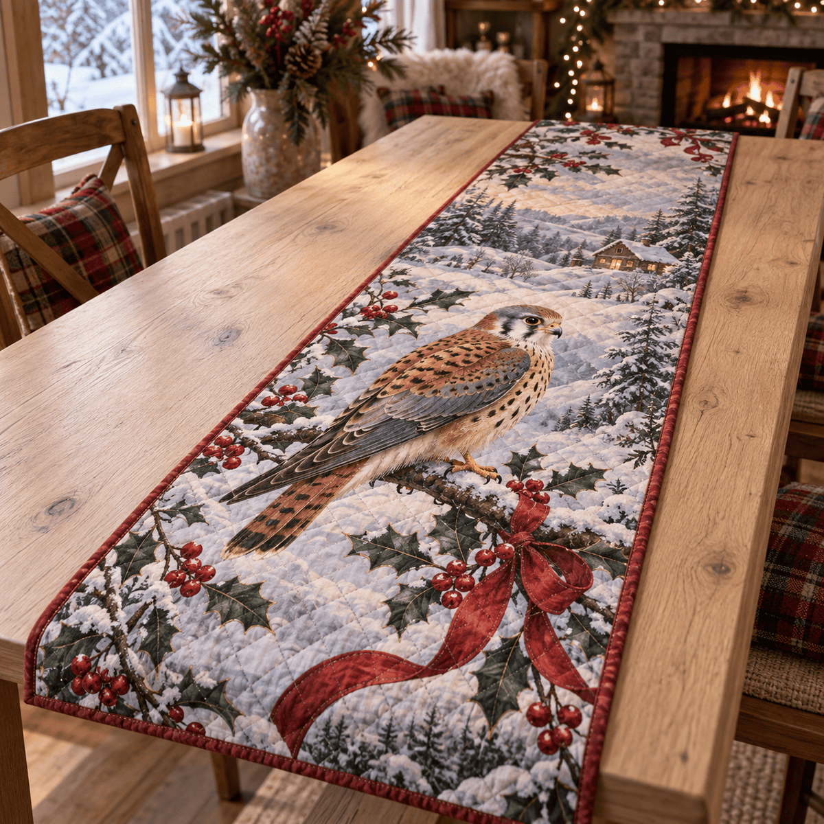 Winter Kestrel Christmas Quilted Table Runner TABLE928