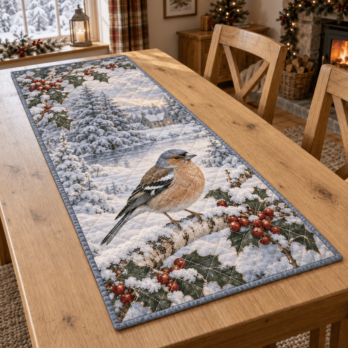 Winter Chaffinch Christmas Quilted Table Runner TABLE928